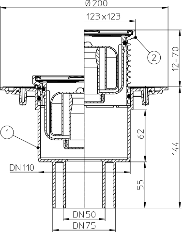HL 310NPr Трап с сухим сифоном вертикальный выпуск DN50/75/110