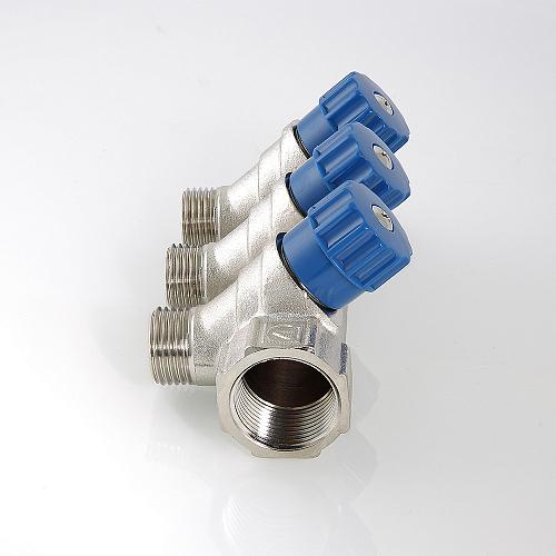 Valtec 3/4", 4 х 1/2" Коллектор 4 вых. с регулирующими вентилями и наружной резьбой (плоское уплотнение)