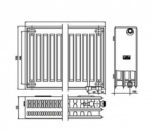 Kermi FTV 33 500х2600 панельный радиатор с нижним подключением