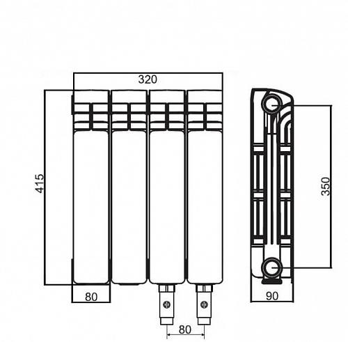 Rifar Alum Ventil 350 - 15 секции алюминиевый радиатор с нижним левым подключением