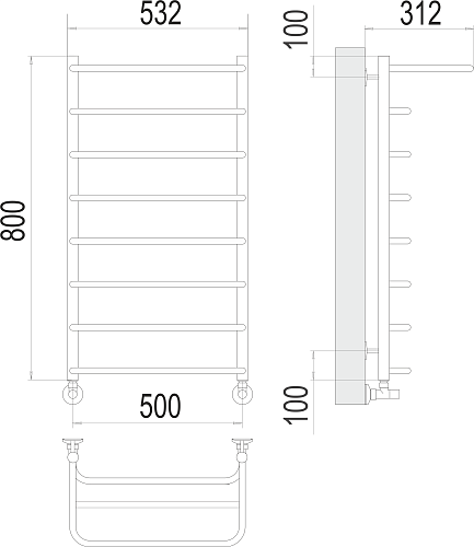 Terminus Полка П8 500х800 Водяной полотенцесушитель 