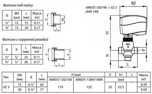 Danfoss VZ 3 DN15 (065Z5415) Клапан регулирующий трехходовой Kvs-2,5 м3/ч