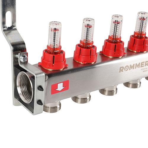 ROMMER Коллектор из нержавеющей стали с расходомерами, с клапаном вып. воздуха и сливом 05 вых.