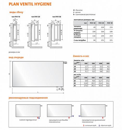 Purmo Plan Ventil Hygiene FHV30 500x2000 стальной панельный радиатор с нижним подключением