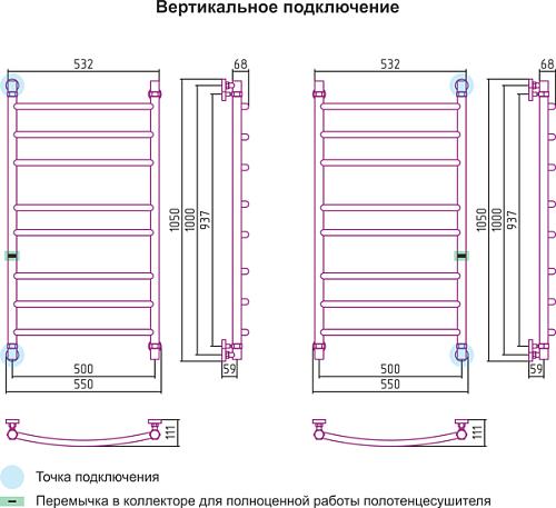 Сунержа Галант 1000x500 Водяной полотенцесушитель 