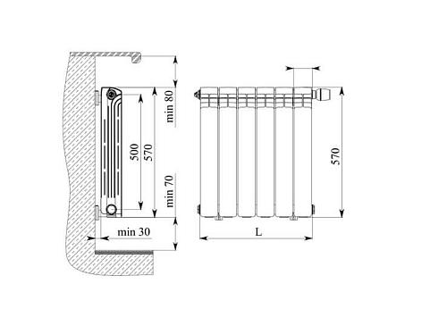 Rifar Alp Ventil 500 5 секции биметаллический радиатор с нижним левым подключением