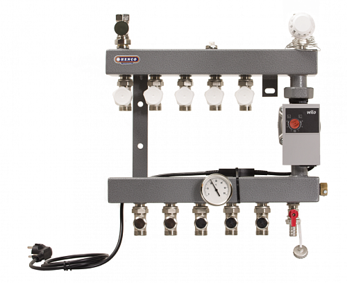 Henco Стальная коллекторная группа с насосом (класс А), 1/2"-1x3/4"