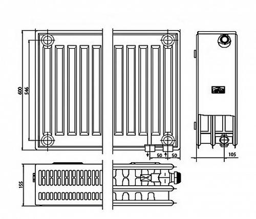 Kermi FTV 33 600х1200 панельный радиатор с нижним подключением