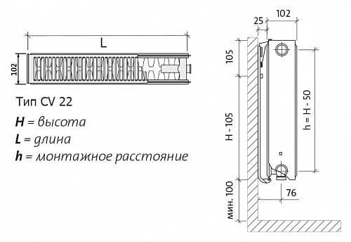 EVRA Ventil Compact CV22 400x1100 стальной панельный радиатор с нижним подключением