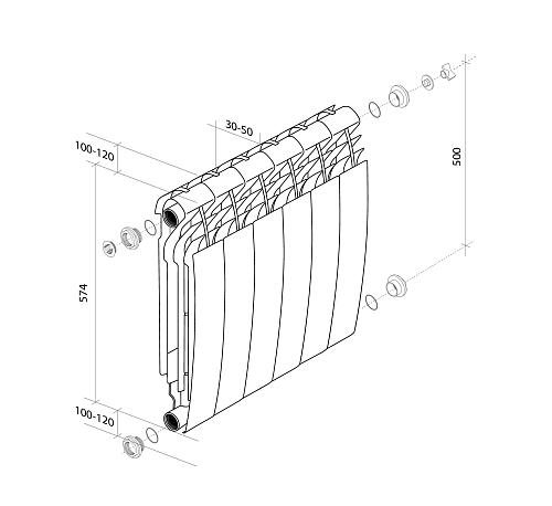 Royal Thermo Biliner 500 Bianco Traffico 1 секция БиМеталлический радиатор