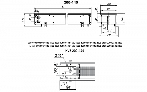 Techno Usual 200-140-2200 KVZ Внутрипольный конвектор с естественной конвекцией