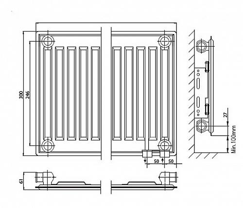 Kermi FTV 10 300x1800 панельный радиатор с нижним подключением