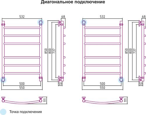 Сунержа Галант 800x500 Водяной полотенцесушитель 