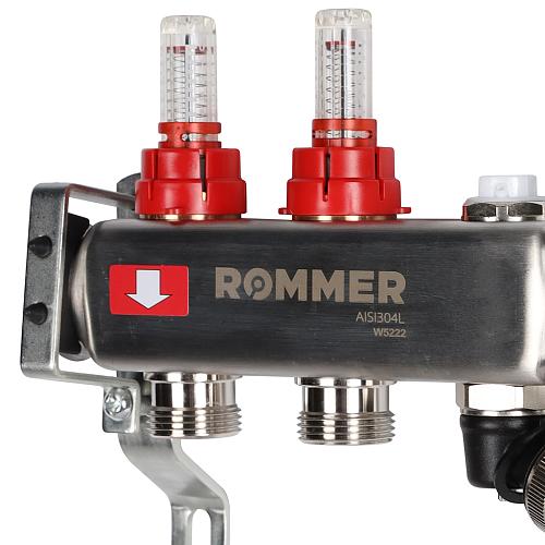ROMMER Коллектор из нержавеющей стали с расходомерами, с клапаном вып. воздуха и сливом 02 вых.