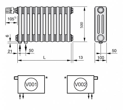 Zehnder Charleston Completto 3050/30 секций V002 1/2" RAL 9016 нижнее подключение