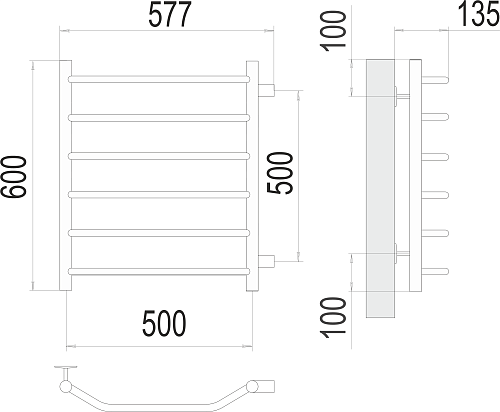 Terminus Виктория П6 500х600 бп500 Водяной полотенцесушитель 