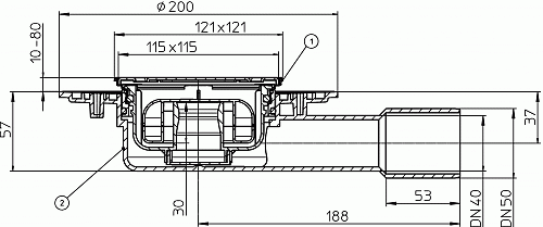 HL 90Pr-3000 Трап с решеткой клик-клак с сухим сифонон с горизонтальным выпуском DN40/50