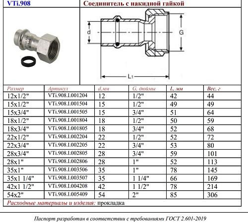 VALTEC 28 мм х 3/4" Пресс-фитинг из нержавеющей стали с накидной гайкой