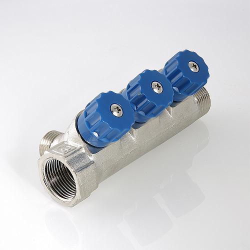 Valtec 1", 2 х 1/2" Коллектор 2 вых. с регулирующими вентилями и наружной резьбой (плоское уплотнение)