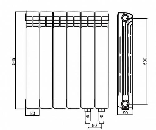 Rifar Alum Ventil 500 - 4 секции алюминиевый радиатор с нижним правым подключением