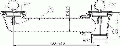 HL 24-6/4 Выпуск для сдвоенной раковины, L=100-260мм, с пробками 6/4", резьбовым выходом 6/4"