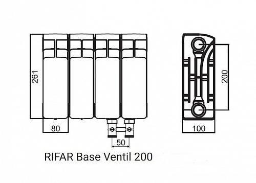 Rifar Base Ventil 200 22 секции биметаллический радиатор с нижним правым подключением