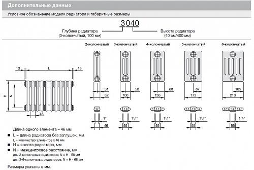 Zehnder Charleston 3057/12 секций №1270 3/4" RAL 9016 боковое подключение