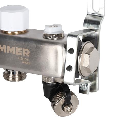 ROMMER Коллектор из нержавеющей стали без расходомеров, с клапаном вып. воздуха и сливом 02 вых.