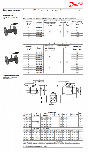 Danfoss DN15 (065N0300G) Кран шаровой Premium JiP-FFс рукояткой фланцевый